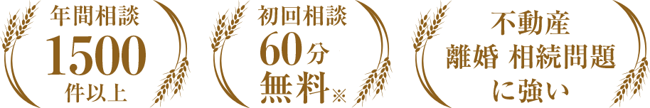 年間相談1500件以上/初回相談60分無料/不動産 離婚 相続問題に強い